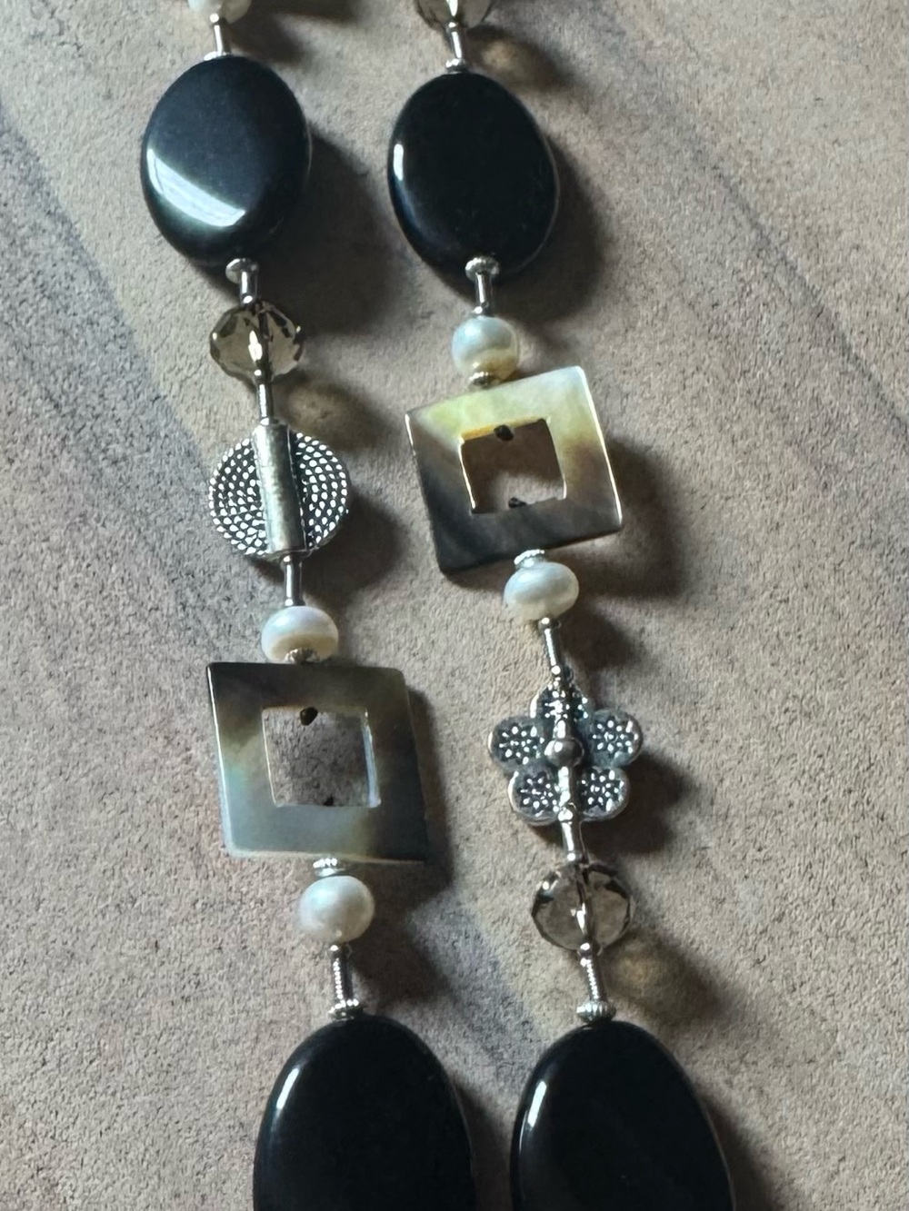 Premier Designs Black and Mother-of-Pearl Statement Necklace